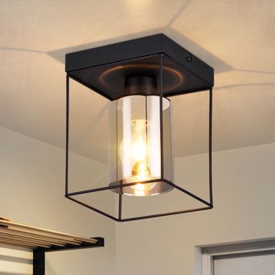 NETTLIFE Plafonnier couloir plafonnier verre 1 ampoule E27 vintage avec métal noir style industriel rétro