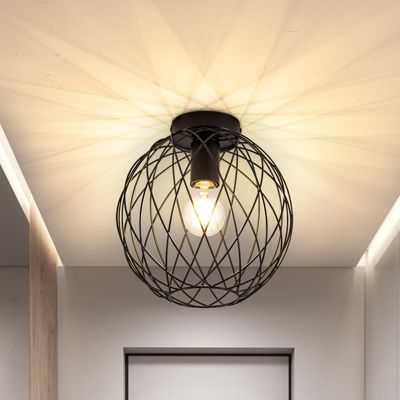 NETTLIFE Plafonnier industriel noir lampe de couloir vintage rond E27 1 ampoule rétro métal