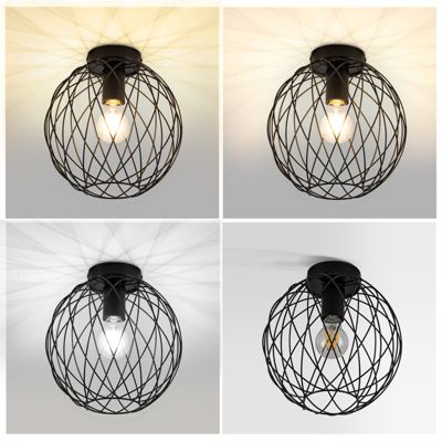 NETTLIFE Plafonnier industriel noir lampe de couloir vintage rond E27 1 ampoule rétro métal