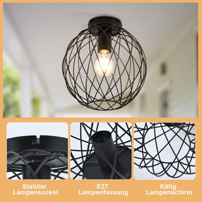 NETTLIFE Plafonnier industriel noir lampe de couloir vintage rond E27 1 ampoule rétro métal