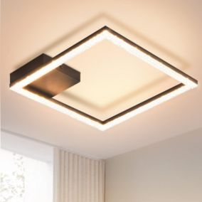 NETTLIFE Plafonnier LED 12 W Blanc Chaud Lampe en Cristal 3000 K Lumière Noir Lampe Moderne Carrée en Métal pour Salon