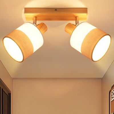 NETTLIFE Plafonnier LED 2 feux spot plafonnier couloir lampe bois E14 vintage orientable