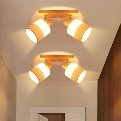 NETTLIFE Plafonnier LED 2 feux spot plafonnier couloir lampe bois E14 vintage orientable
