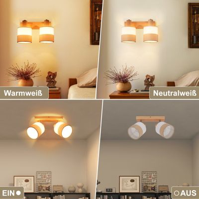 NETTLIFE Plafonnier LED 2 feux spot plafonnier couloir lampe bois E14 vintage orientable