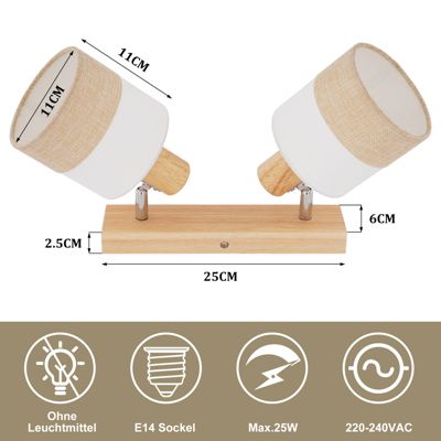 NETTLIFE Plafonnier LED 2 feux spot plafonnier couloir lampe bois E14 vintage orientable