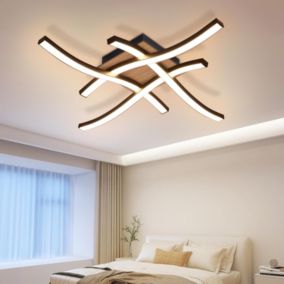 NETTLIFE plafonnier LED 24W bois 3000K blanc chaud design moderne métal noir