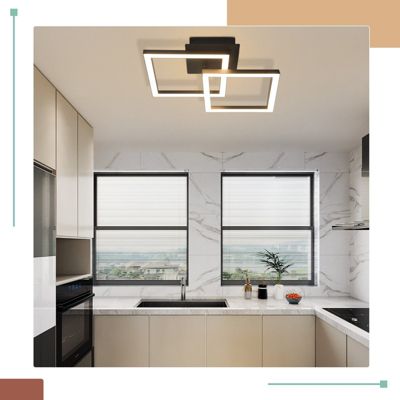 NETTLIFE Plafonnier LED 24W Noir Design Moderne Blanc Chaud Carré pour Salon Chambre Cuisine Couloir