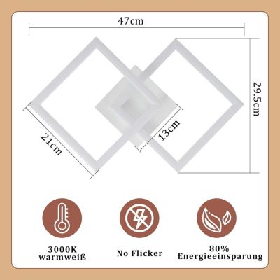 NETTLIFE Plafonnier LED 24W Noir Design Moderne Blanc Chaud Carré pour Salon Chambre Cuisine Couloir