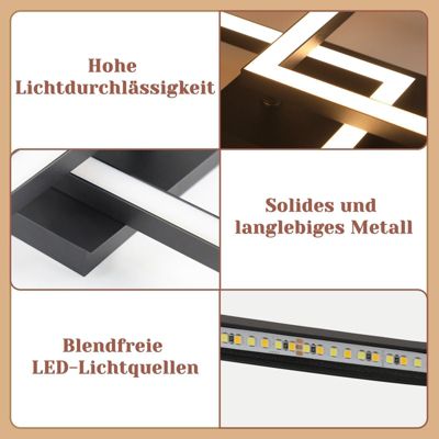 NETTLIFE Plafonnier LED 24W Noir Design Moderne Blanc Chaud Carré pour Salon Chambre Cuisine Couloir