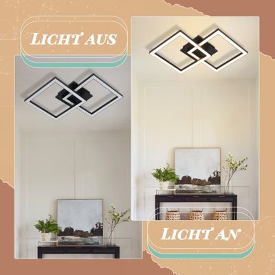 NETTLIFE Plafonnier LED 24W Noir Design Moderne Blanc Chaud Carré pour Salon Chambre Cuisine Couloir