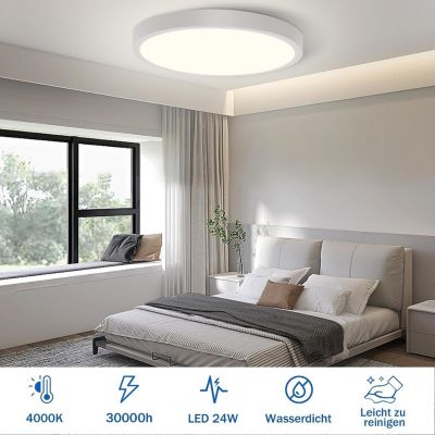 NETTLIFE Plafonnier LED 24W Rond Noir 4000K Lampe de Salle de Bain Moderne Blanc Neutre Ultra Fin IP44 Etanche