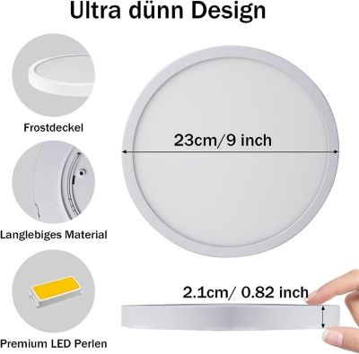 NETTLIFE Plafonnier LED 24W Rond Noir 4000K Lampe de Salle de Bain Moderne Blanc Neutre Ultra Fin IP44 Etanche