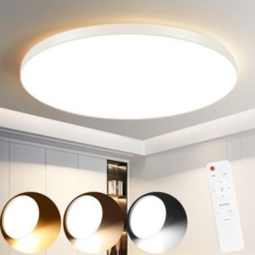 NETTLIFE Plafonnier LED 28 cm 30 W rond IP44 Lampe de  à intensité variable pour salle de bain et couloir avec télécommande
