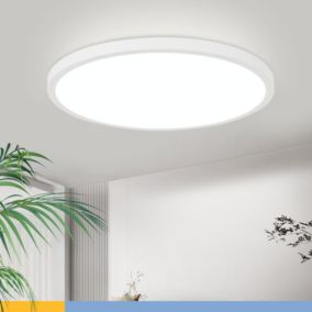 NETTLIFE Plafonnier LED 30 cm Lampe de cuisine plate Lampe blanche ronde 24 W  à coucher IP44 6000 K Lampe de couloir