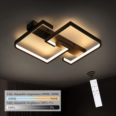 NETTLIFE plafonnier LED 35W noir lampe de salon dimmable avec télécommande design moderne lampe de table à manger lampe de bureau
