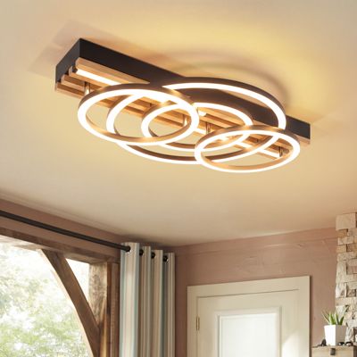 Nettlife Plafonnier LED 60W Bois Noir Dimmable 50cm. Lustre Moderne Design Anneau avec Télécommande et Mémoire pour Grand Salon.