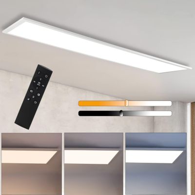 NETTLIFE Plafonnier LED Blanc Dimmable Panneau 120x30CM avec Télécommande 48W Veilleuse Moderne Lampe de Chambre pour Salon Bureau