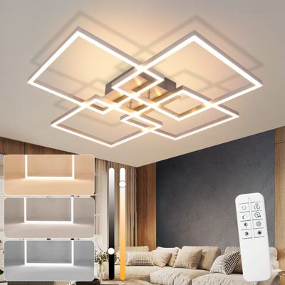 NETTLIFE Plafonnier LED Chambre Argent Dimmable 64CM 36W Géométrique Salon avec Télécommande