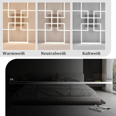 NETTLIFE Plafonnier LED Chambre Argent Dimmable 64CM 36W Géométrique Salon avec Télécommande