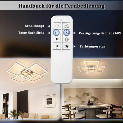 NETTLIFE Plafonnier LED Chambre Argent Dimmable 64CM 36W Géométrique Salon avec Télécommande