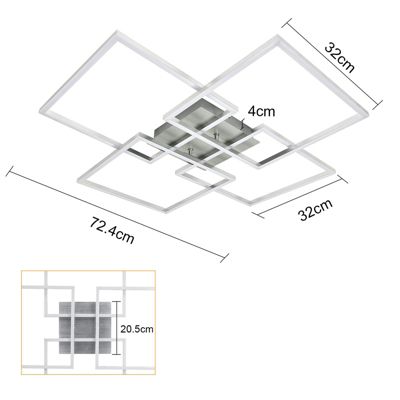 NETTLIFE Plafonnier LED Chambre Argent Dimmable 64CM 36W Géométrique Salon avec Télécommande