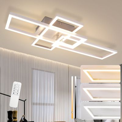 NETTLIFE Plafonnier LED Chambre Argent Dimmable 64CM 36W Géométrique Salon avec Télécommande