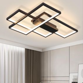 NETTLIFE Plafonnier LED, Éclairage de Plafond Modernes avec 3 Carrés, 67x47x10cm , 35W Métal, Noir , 3000K