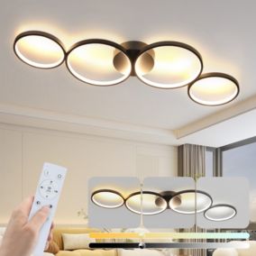NETTLIFE Plafonnier LED Dimmable 100cm 4 Anneaux Moderne 56w Éclairage De Plafond Noir Avec Télécommande