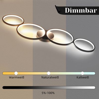 NETTLIFE Plafonnier LED Dimmable 100cm 4 Anneaux Moderne 56w Éclairage De Plafond Noir Avec Télécommande
