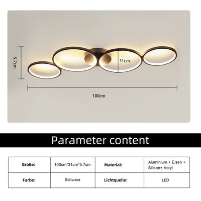 NETTLIFE Plafonnier LED Dimmable 100cm 4 Anneaux Moderne 56w Éclairage De Plafond Noir Avec Télécommande