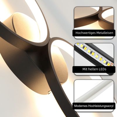 NETTLIFE Plafonnier LED Dimmable 100cm 4 Anneaux Moderne 56w Éclairage De Plafond Noir Avec Télécommande