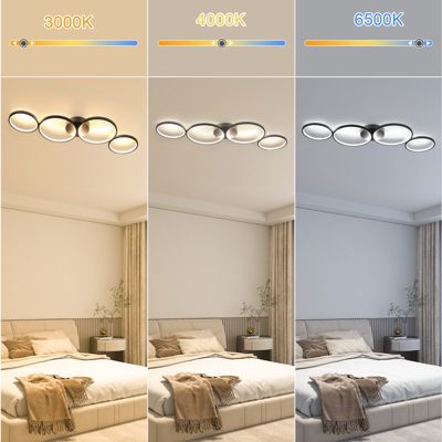 NETTLIFE Plafonnier LED Dimmable 100cm 4 Anneaux Moderne 56w Éclairage De Plafond Noir Avec Télécommande