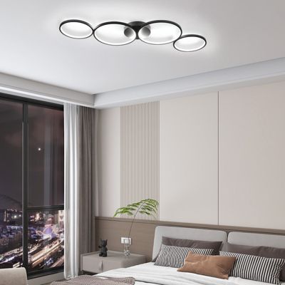 NETTLIFE Plafonnier LED Dimmable 100cm 4 Anneaux Moderne 56w Éclairage De Plafond Noir Avec Télécommande