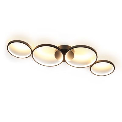 NETTLIFE Plafonnier LED Dimmable 100cm 4 Anneaux Moderne 56w Éclairage De Plafond Noir Avec Télécommande