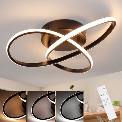 NETTLIFE Plafonnier LED Dimmable 33 W Lampe Noir avec Télécommande Lampe de  Moderne 40 cm pour Salon Cuisine Couloir Studio