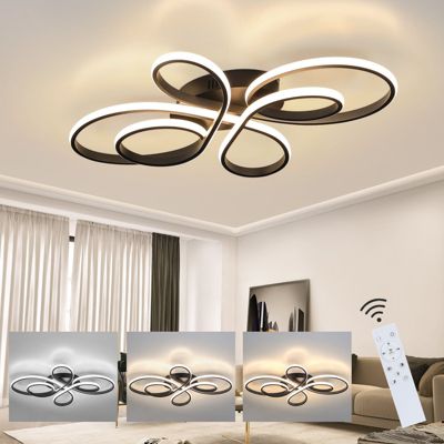 NETTLIFE Plafonnier LED Dimmable Grand 100cm Salon 90W Moderne Noir avec Télécommande