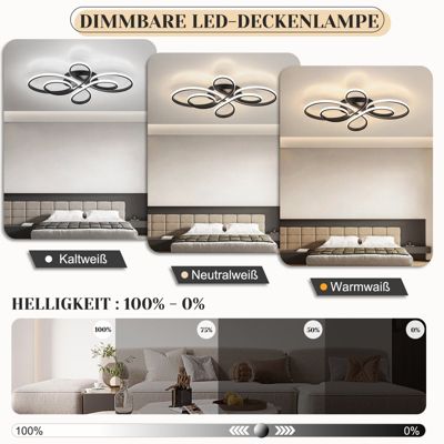 NETTLIFE Plafonnier LED Dimmable Grand 100cm Salon 90W Moderne Noir avec Télécommande