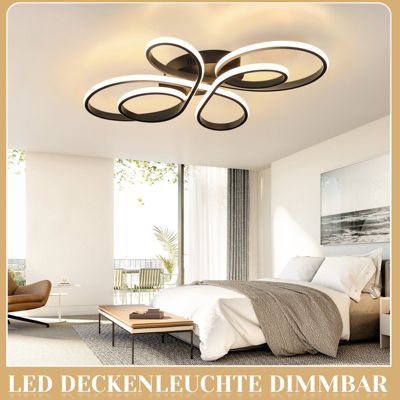 NETTLIFE Plafonnier LED Dimmable Grand 100cm Salon 90W Moderne Noir avec Télécommande