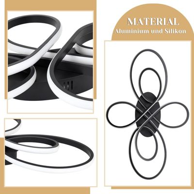 NETTLIFE Plafonnier LED Dimmable Grand 100cm Salon 90W Moderne Noir avec Télécommande