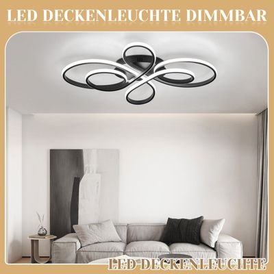 NETTLIFE Plafonnier LED Dimmable Grand 100cm Salon 90W Moderne Noir avec Télécommande