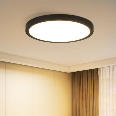 NETTLIFE Plafonnier LED Lampe Plate Noir 15W Lampe Ronde Lampe de Salle de Bain IP44 Lampe Blanc Chaud Diamètre 18cm
