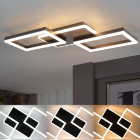 NETTLIFE Plafonnier LED Living 48 W Lampe de Salon Dimmable Lampe Design Moderne Noir avec Télécommande Chambre Cuisine Lampe