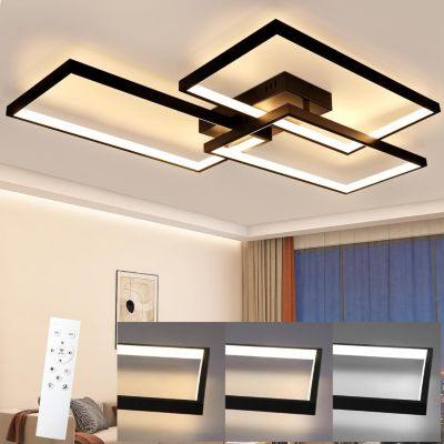 NETTLIFE Plafonnier LED Métal Noir 72W 80CM Salon Lampe de Salon Moderne Dimmable avec Télécommande Design Rectangulaire pours