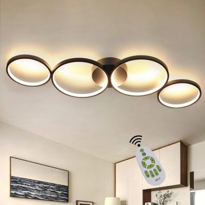 NETTLIFE Plafonnier LED moderne à intensité variable, noir, 88cm, 55 W, avec télécommande, Dimmable 4 Lampes , Design Moderne
