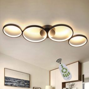 NETTLIFE Plafonnier LED moderne à intensité variable, noir, 88cm, 55 W, avec télécommande, Dimmable 4 Lampes , Design Moderne