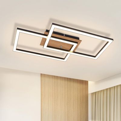 NETTLIFE Plafonnier LED Moderne Plafonnier Bois 3000K Blanc Chaud Noir Rectangle Design 24W