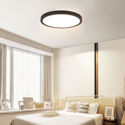 NETTLIFE Plafonnier LED Noir 24W 4000K IP44 D.30cm Plat Ronde Pour Chambre Salle de Bain Couloir Cuisine