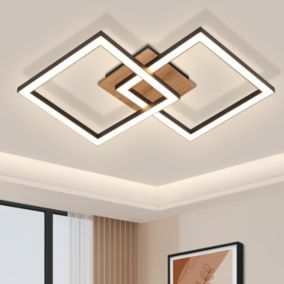 NETTLIFE Plafonnier LED Noir Bois 3000K Blanc Chaud Design Moderne 24W