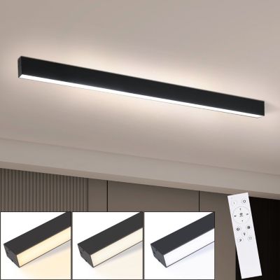 NETTLIFE Plafonnier LED Noir Moderne 107CM Longue Dimmable avec Télécommande Lampe de Bureau 32W Panneau pour Cuisine Chambre