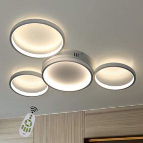 NETTLIFE Plafonnier LED plafonnier avec télécommande dimmable 52W moderne avec 4 anneaux métalliques